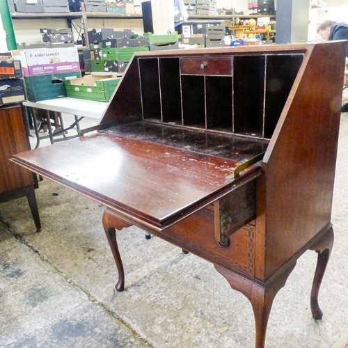 684 - Oak 2 Drawer Bureau on tall cabriole legs with fitted interior. 
Measures - H103cm