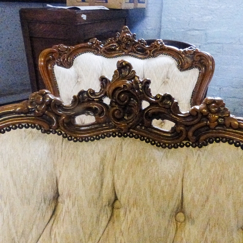 689 - Set of 4x Matching French Style Carved Walnut Armchairs. All in matching ivory coloured fabric. 
Mea... 