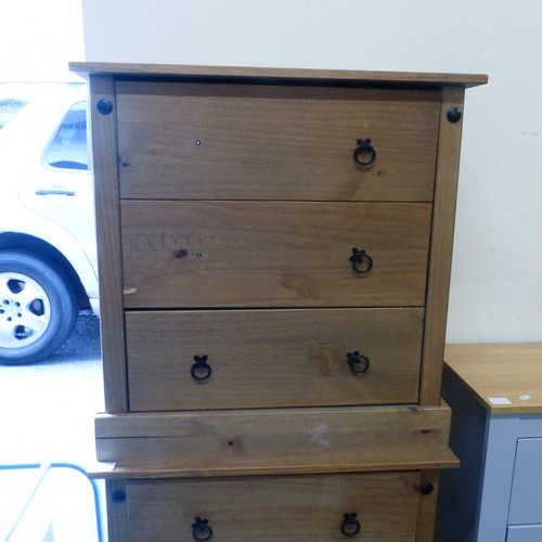 696 - 2 x farmhouse pine chest of 3 drawers (2)