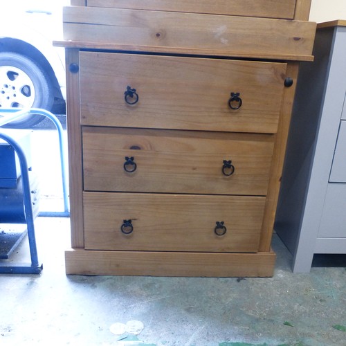 696 - 2 x farmhouse pine chest of 3 drawers (2)