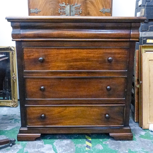 692 - Mahogany Large chest of 4 Drawers, made in Indonesia. On wheeled base
Measures - H105cm