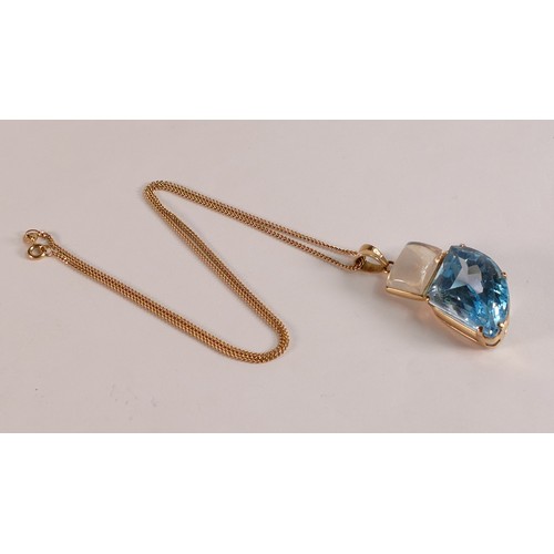 813 - 14ct gold Moonstone and blue Topaz abstract pendant & 9ct gold chain (3.2g), chain length 46cm, gros... 