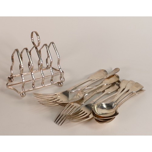 807 - A collection of Silver ware including Toast Rack and cutlery, 741.2g.