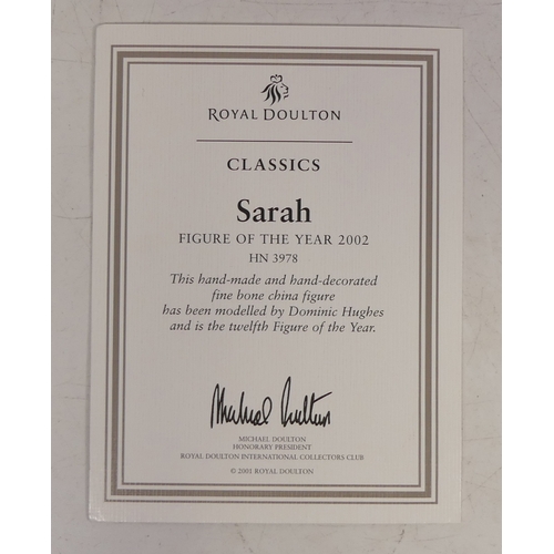 375 - Royal Doulton figure of the year 2002 Sarah HN3978, with cert