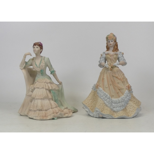 402 - Coalport, Two Age of Elegance Figures Easter Bonnet and Victoria Gardens (2)