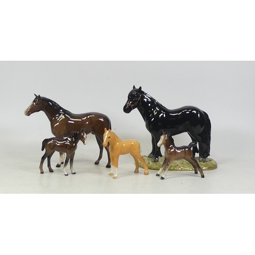 125 - Beswick Brown Mare Facing Left, Tail Hanging Loose, Two Brown one Tan and White also Royal Doulton S... 