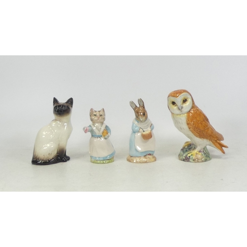 126 - Beswick To Include Barn Owl, Sitting Siamese Cat, Beatrix Potter Tabitha Twitchett also Royal Albert... 