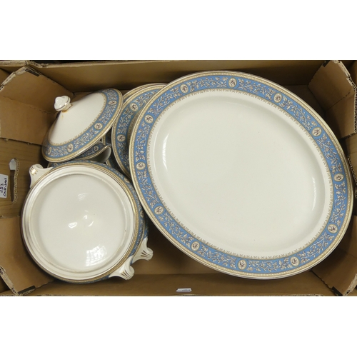 353 - Crown Ducal part dinner set to include Large Oval Platter, Two Lidded Tureens, Gravy Jug, Seven Dinn... 