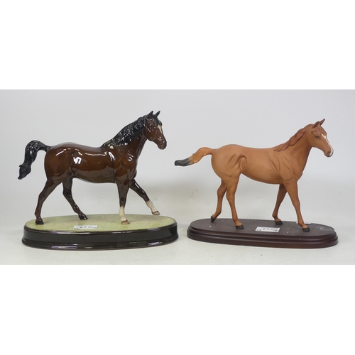 432 - Beswick, Lammtara and another Brown Gloss Horse on grassy base. (2)