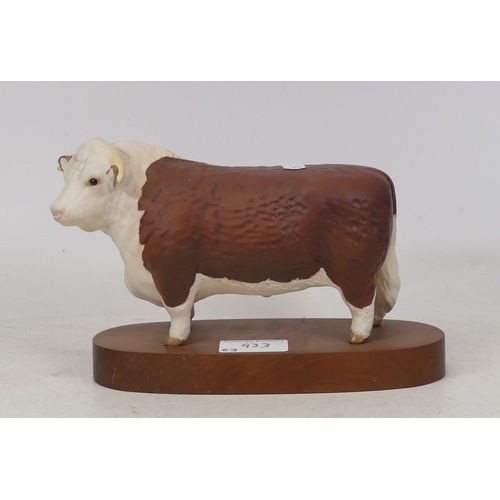 433 - Beswick, Polled Hereford Bull on oval wooden base.