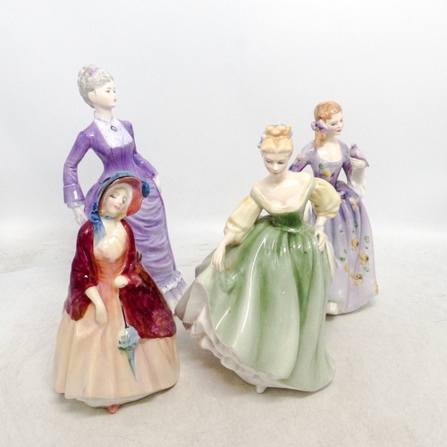 14 - Four Lady Figures, Coalport Ladies of Fashion Sarah and Royal Doulton Fair Lady HN2193, Paisley Shaw... 