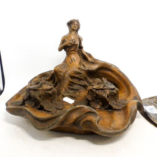 96 - Two Art Nouveau Inkstand includes on figural example with floral inkwells. (2)