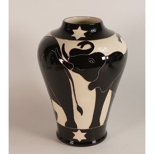 473 - Moorcroft Black & White Carousell Elephant Vase No.15 Signed By Designer Kerry Goodwin RRP£590