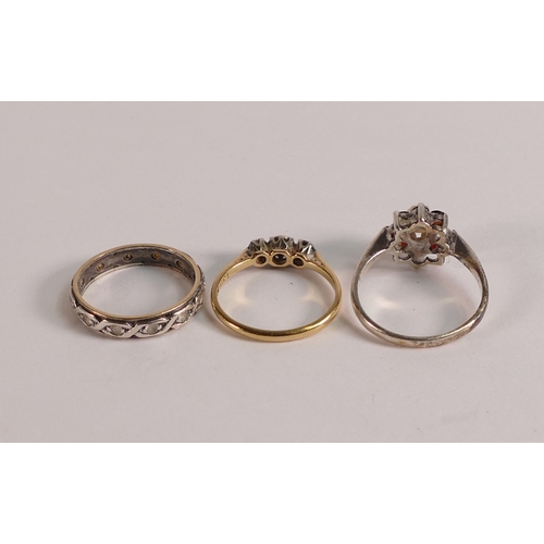 724 - 18ct gold & platinum diamond set ring size M, 1.98g, together with a 9ct gold & silver eternity ring... 