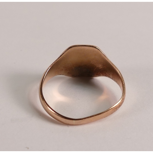 725 - 9ct gold signet ring, weight 3.21g, shank bent.