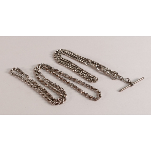 731 - Silver double albert watch chain and Silver necklace, 65.2g.