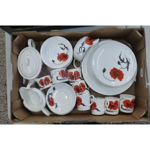 104 - Wedgwood Susie Cooper Designs Corn Poppy Part Service including Dinner Plates, Side Plates, Cups and... 