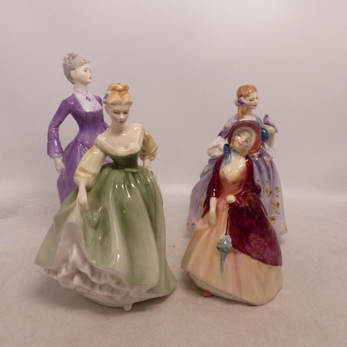 14 - Four Lady Figures, Coalport Ladies of Fashion Sarah and Royal Doulton Fair Lady HN2193, Paisley Shaw... 