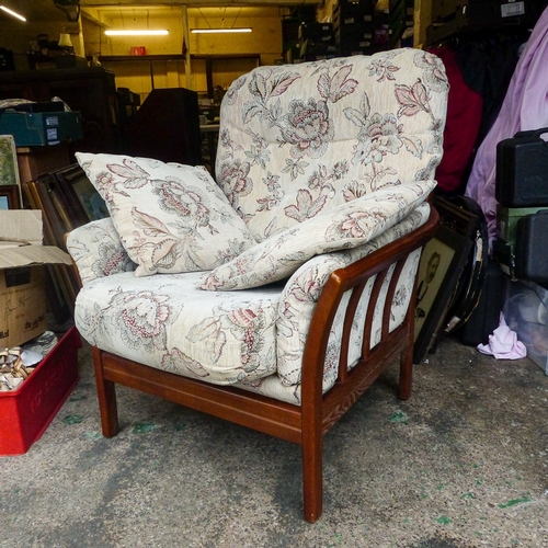 659 - Cintique Teak Fireside Chair with matching upholstered cushions 
Measures - H95cm approx