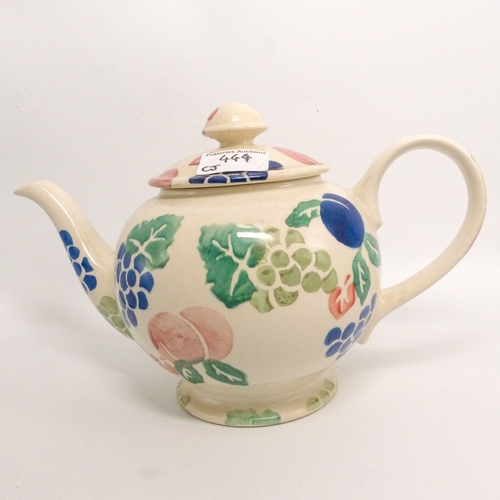 444 - Emma Bridgewater, Bordeaux Pattern Large Spongeware Teapot. Chip to interior rim.