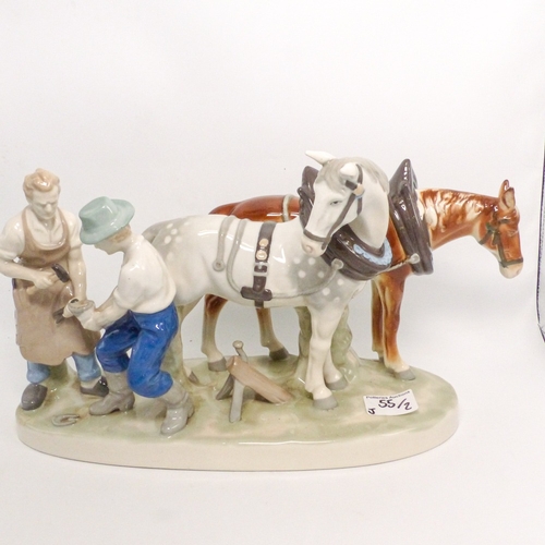 55 - Grafenthal Porcelain Group Figure of Farriers at Work together with a German Figural Group of Two Lo... 