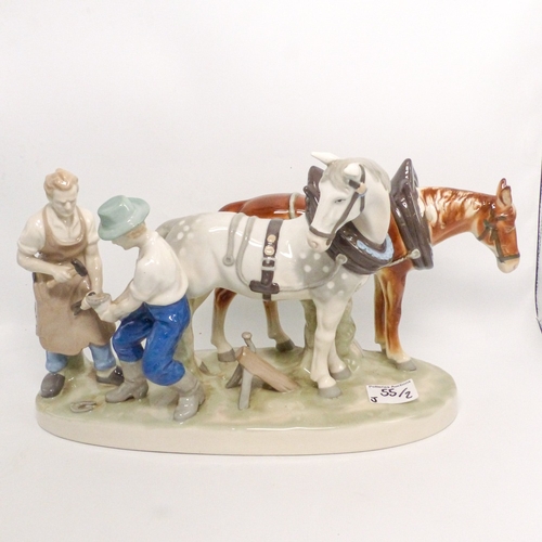 55 - Grafenthal Porcelain Group Figure of Farriers at Work together with a German Figural Group of Two Lo... 