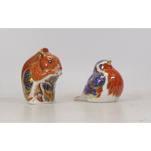 105 - Royal Crown Derby, Two Paperweights of a Squirrel and Robin. Both gold stoppers. (2)