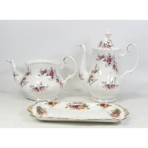 106 - Royal Albert 'Lavender Rose' Teapot and Coffee Pot and 'Old Country Rose' Rectangular Double Handled... 