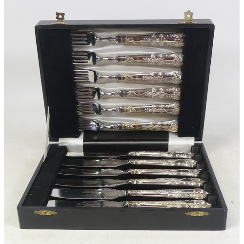 695 - Silver Handled, Brucut Superior Quality Sheffield, Fork and Knife Set. Fully hallmarked to each hand... 