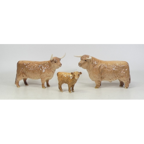 99 - Beswick Highland Cattle Family to include Bull, Cow and Calf (3)