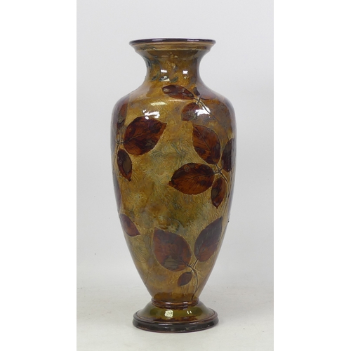 125 - Royal Doulton, Stoneware Baluster Vase. Mottled Brown with Incised Autumnal Leaf Decoration. a/f. He... 