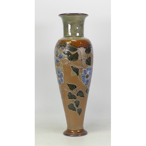 133 - Royal Doulton Slaters, Tall Stoneware Baluster Vase. Floral studies surrounding the body of the vase... 