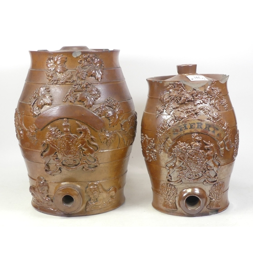 146 - Doulton Lambeth, Two Saltglaze Stoneware Decanter Barrel including one Sherry example. a/f. Height o... 