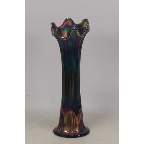 161 - Carnival Glass Vase of Waisted form with irregular rim. Height: 27cm