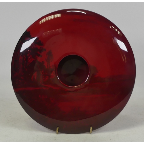 162 - Royal Doulton, Flambe Woodcut Vase of unusual low circular form. Height: 5cm Diameter: 22cm