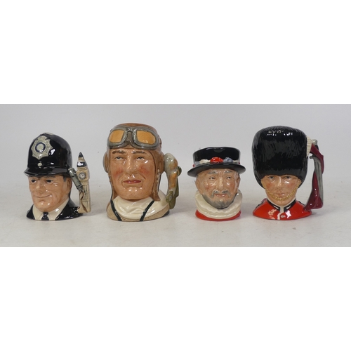 171 - Four Royal Doulton Small Character Jugs to include Beefeater D6233, The London 'Bobby' D6762, The Gu... 