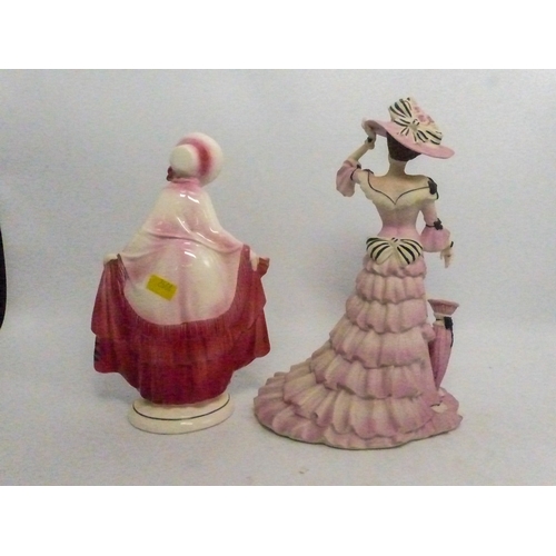 67 - Art Deco period Hertwig & Co figure of a lady in bonnet and shawl together with a bisque Coalport fi... 