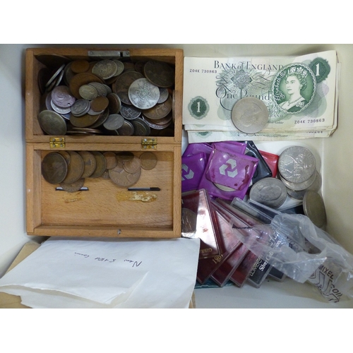 313 - UK decimal and pre-decimal coins, pre-decimal banknotes, commemorative coins etc (1 tray).