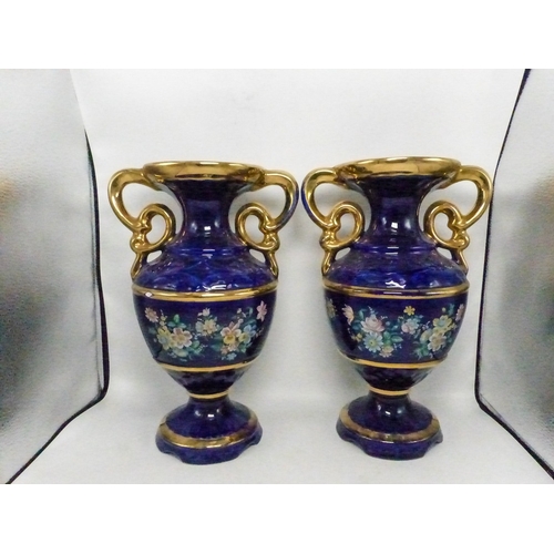 248 - Large pair of Capodimonte cobalt blue and gilt twin handled vases, height 36.5cm (2).