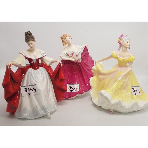 34 - Royal Doulton, Three Lady Figures Elaine HN3741 Gold Special Edition, Sara HN 2265 and Ninette HN237... 