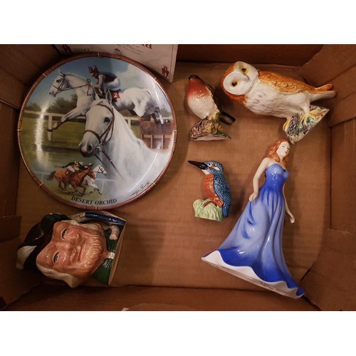 445 - A Collection of Ceramic Figures inbcluding Beswick Owl, Kingfisher, RObin beak a/f, Royal Doulton sm... 