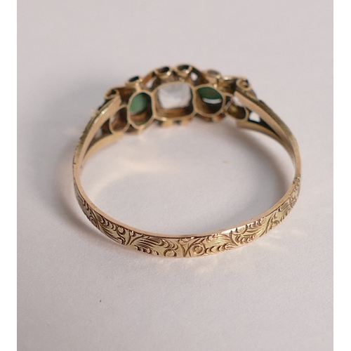 764 - 9ct gold ring set with turquoise and white stones, size P,1.1g.