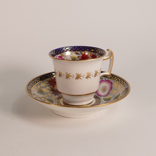 66 - c.1810 possibly New Hall Porcelain, tea and coffee duos. Painted with light blue and cobalt grounds ... 