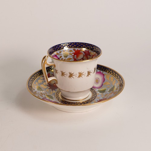 66 - c.1810 possibly New Hall Porcelain, tea and coffee duos. Painted with light blue and cobalt grounds ... 