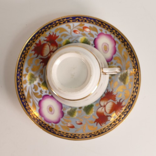 66 - c.1810 possibly New Hall Porcelain, tea and coffee duos. Painted with light blue and cobalt grounds ... 