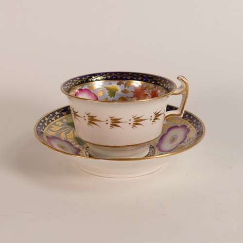 66 - c.1810 possibly New Hall Porcelain, tea and coffee duos. Painted with light blue and cobalt grounds ... 