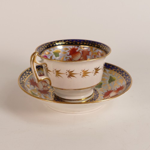 66 - c.1810 possibly New Hall Porcelain, tea and coffee duos. Painted with light blue and cobalt grounds ... 