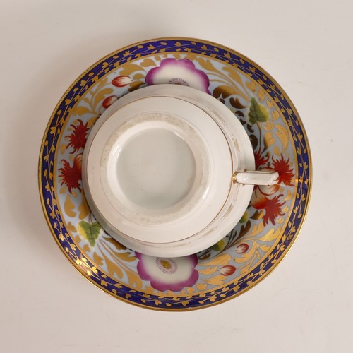 66 - c.1810 possibly New Hall Porcelain, tea and coffee duos. Painted with light blue and cobalt grounds ... 