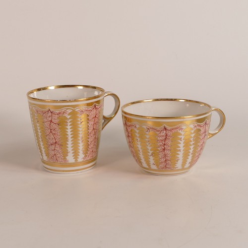 67 - Worcester, c.1815 Red Vines gilt porcelain true trio including tea cup, coffee cup and saucer.