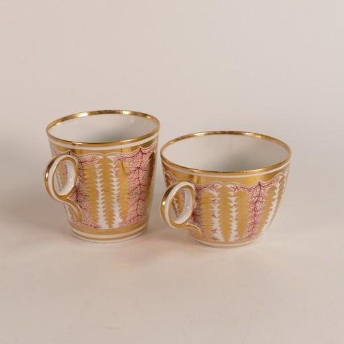 67 - Worcester, c.1815 Red Vines gilt porcelain true trio including tea cup, coffee cup and saucer.